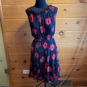 Silk twirl dress red flowers Kate Spade